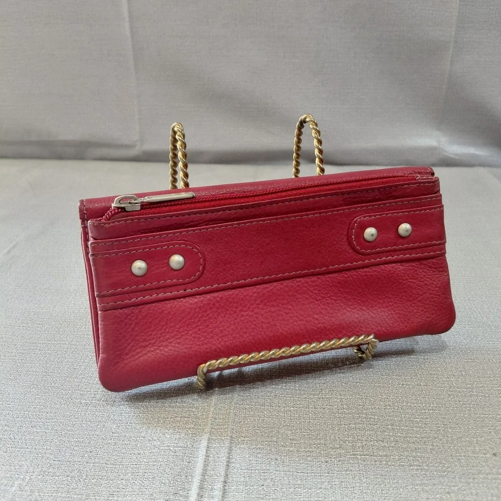 Vtg Paul & Harris Red Leather Bifold Organizer Wallet Travel Made in India